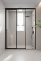 Душевая дверь раздвижная 1400x2000 цвет профиля Чёрный матовый стекло прозрачное PR3/R-140-01-B-C4 Premium Veconi