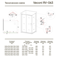 Душевой угол раздвижной прямоугольный RV063-120100PR-01-19C3 1200x1000x1900 профиль Хром стекло Прозрачное Veconi