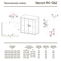 Душевой угол раздвижной прямоугольный RV062-14080PR-01-19C3 1400x800x1900 профиль Хром стекло Прозрачное Veconi