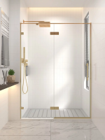 Душевая дверь распашная 1300x2000 цвет профиля Золото брашинг стекло прозрачное осветленное AL-130-00-G-C4 Premium Veconi